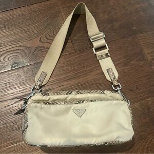Prada Python Trimmed Tan Purse